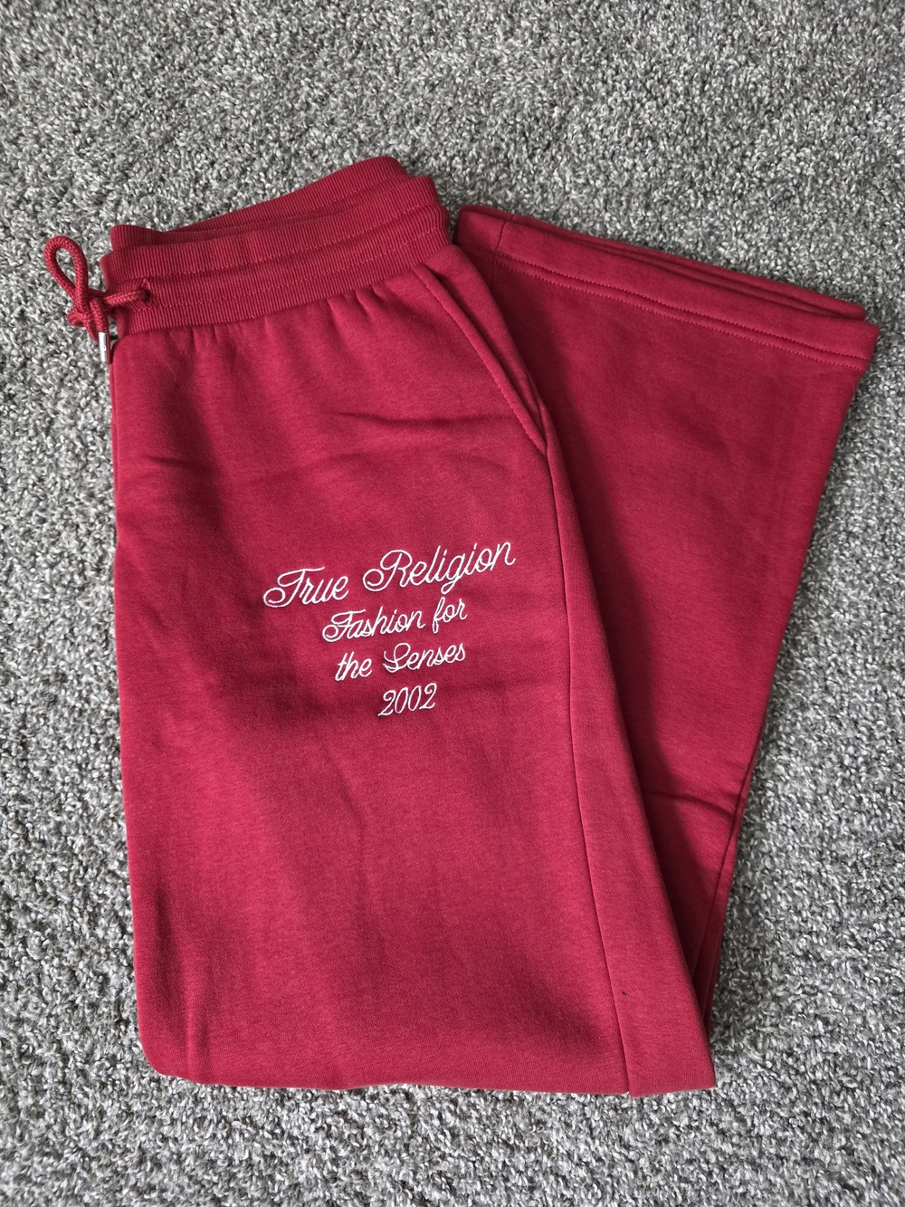 True Religion Red Track Jogger Pants with Script Embroidery